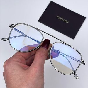 Tom Ford FT5691-B 012 Eyeglasses Dark Ruthenium Blue Block Unisex Pilot